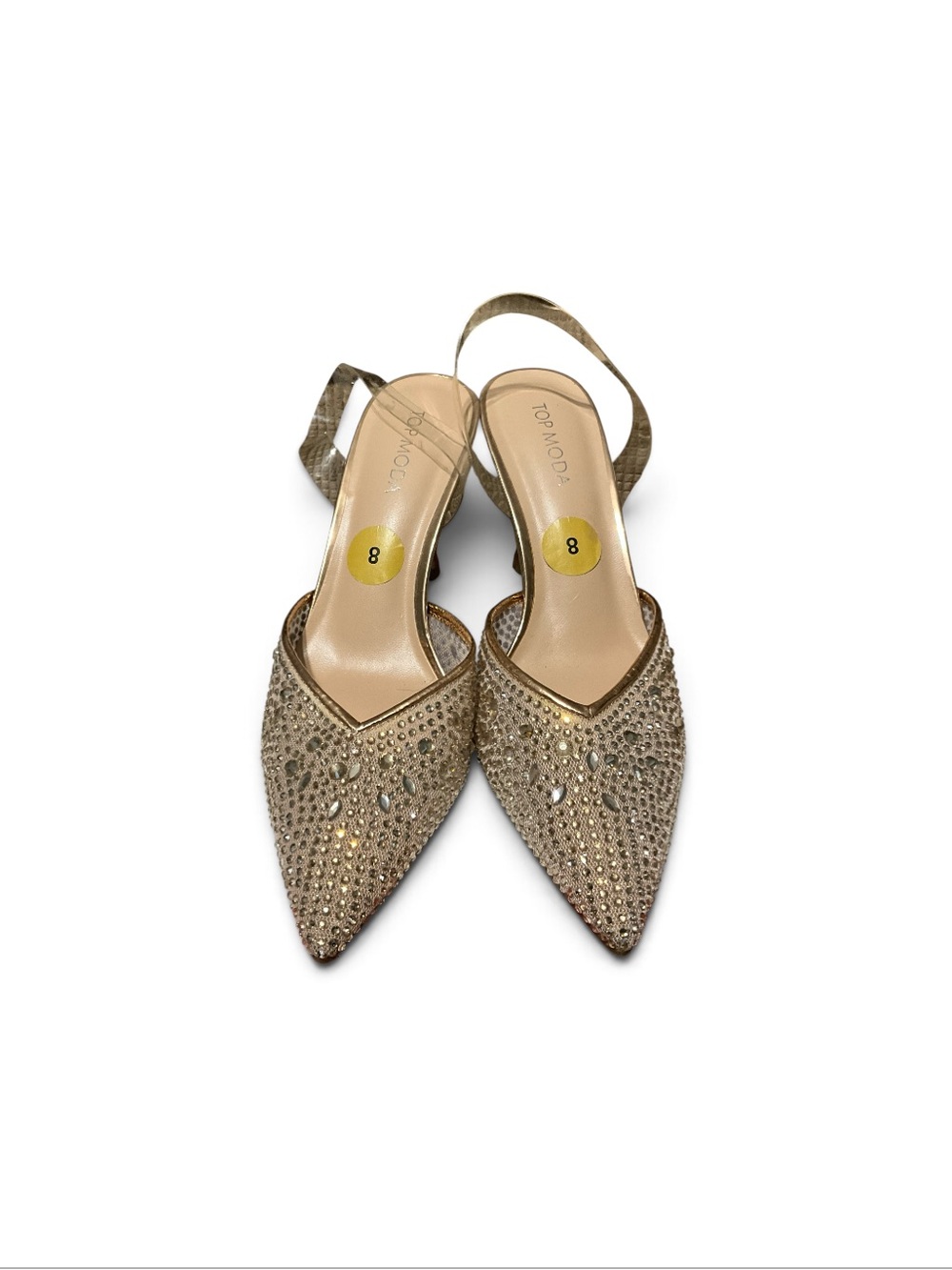 TOP Moda Gold Rhinestone Pointed Toe Slingback Heels - Picture 6 of 9